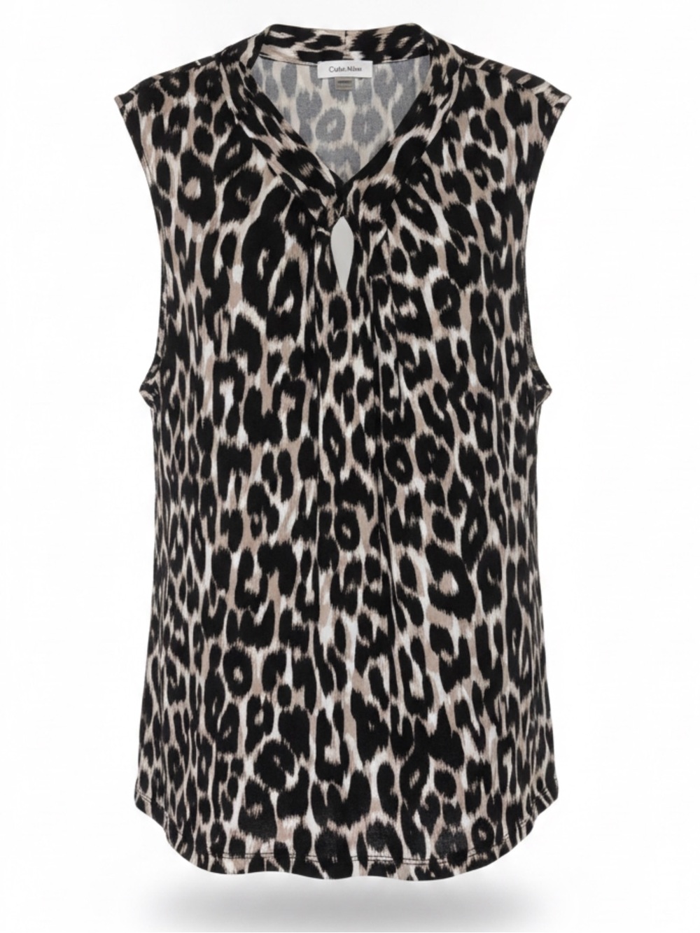 Calvin Klein Sleeveless Leopard Print Keyhole Blouse - Black & Cream